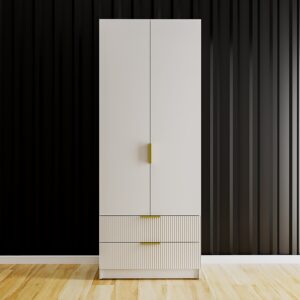 Шкаф для одежды Модель Лацио с полками и ящиками белый в спальню, прихожую (2)